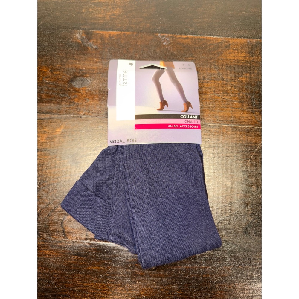 Monoprix Femme Marine Blue Modal Silk‎ Warm Tights Size T4 Italy NEW